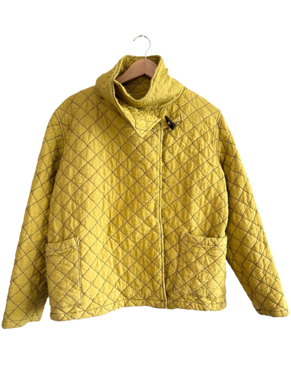 Quilted Yellow Women's Jacket with S Collar